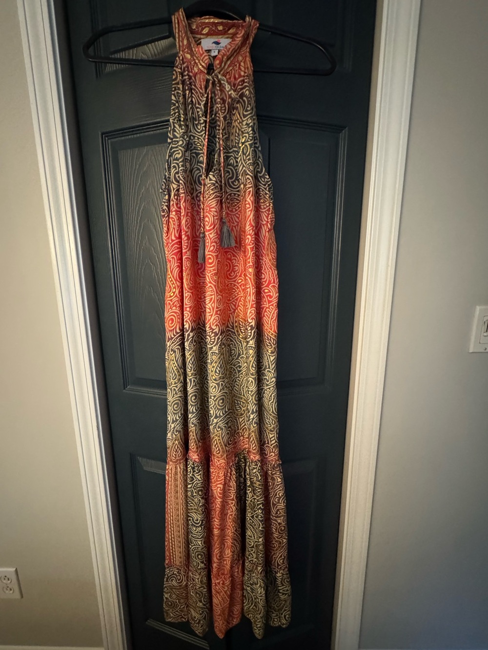 Silk Maxi Halter Dress in Orange & Brown